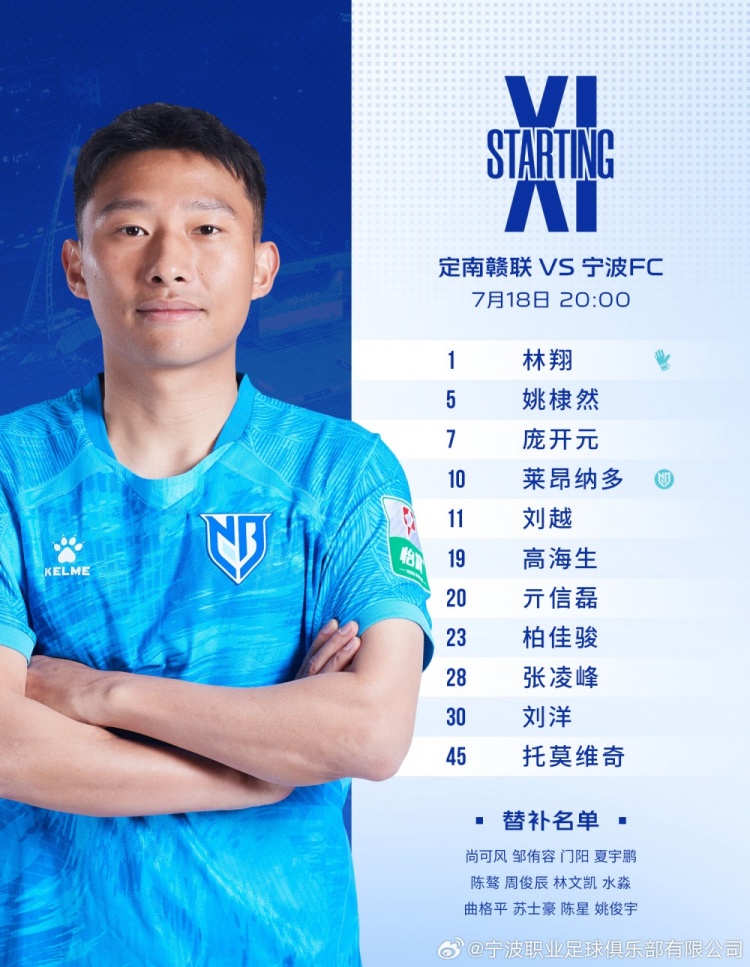 宁波FC双外援首发,张凌峰连续出战
