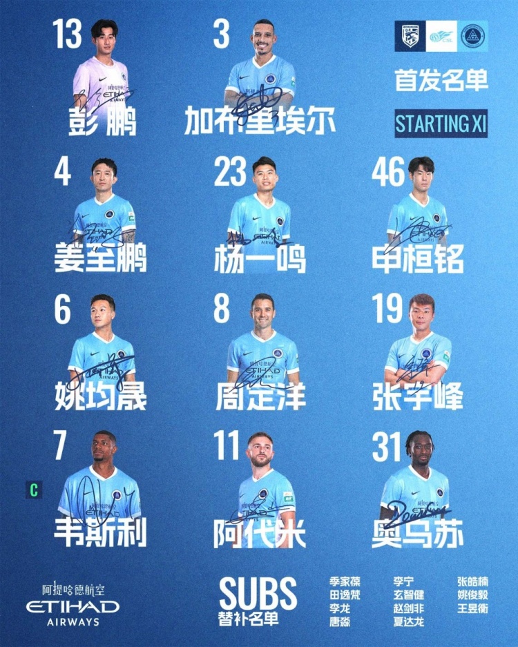 深圳新鹏城客战武汉三镇首发：加布列尔领衔四外援，周定洋坐镇中场