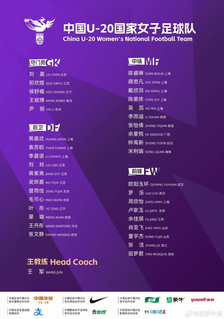 U-20女足第三期集训7月22日昆明海埂开练,备战2026世界杯
