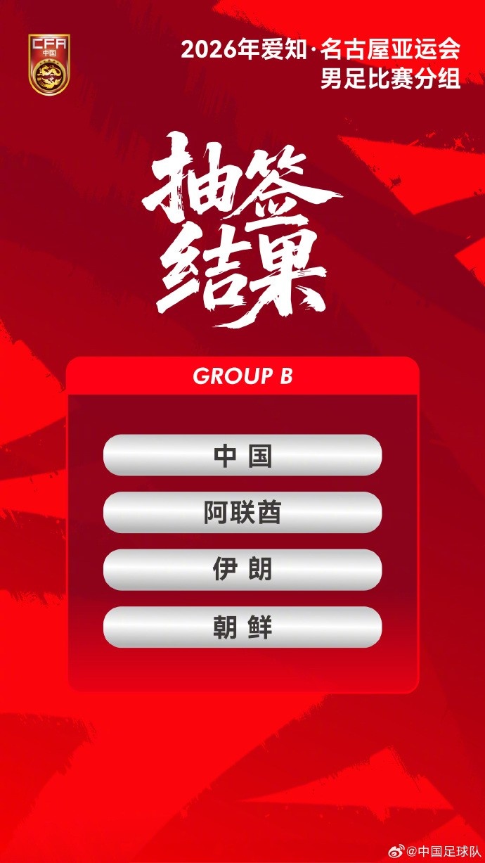 亚运抽签：中国男足B组遭遇伊朗朝鲜，女足G组迎菲律宾乌兹别克